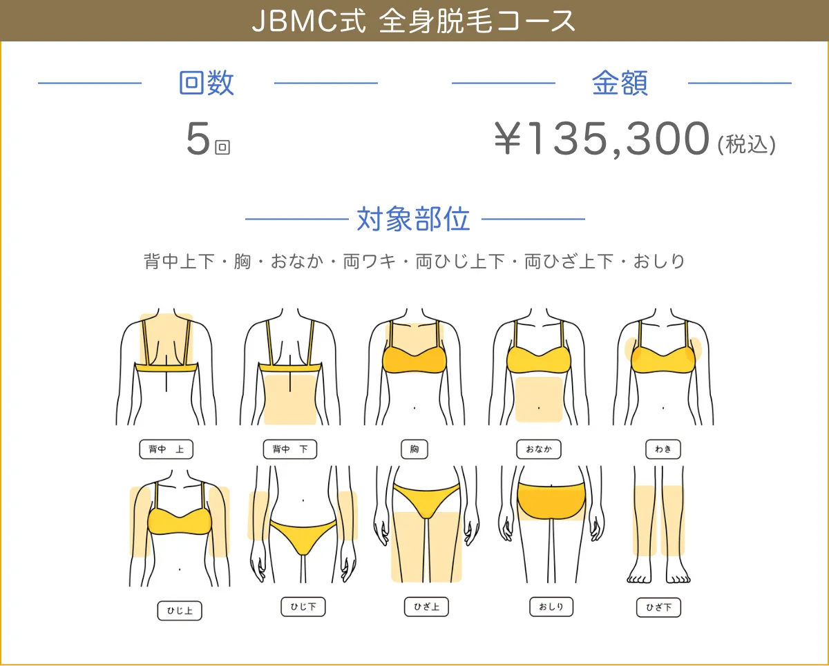 全身脱毛プラン（顔・VIOを除く）料金表