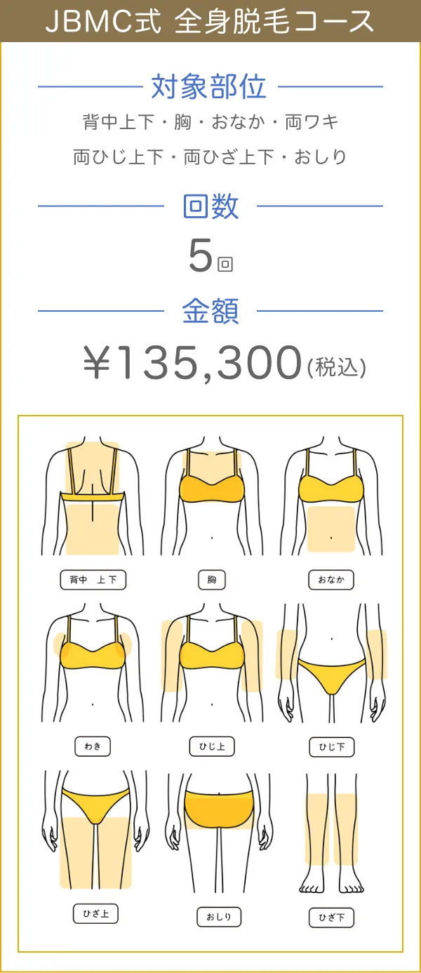 全身脱毛プラン（顔・VIOを除く）料金表